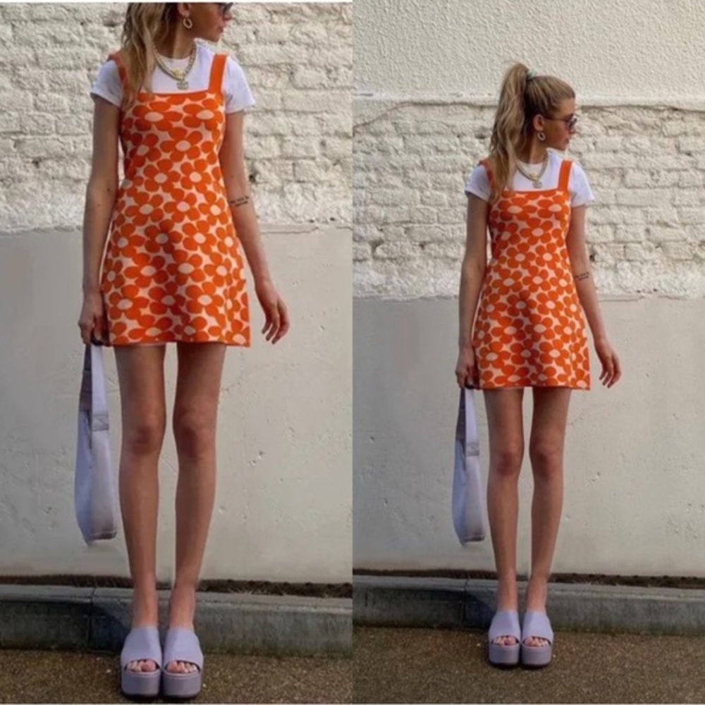 Zara Daisy Floral Knit Retro Dress NEW - Picture 2 of 13